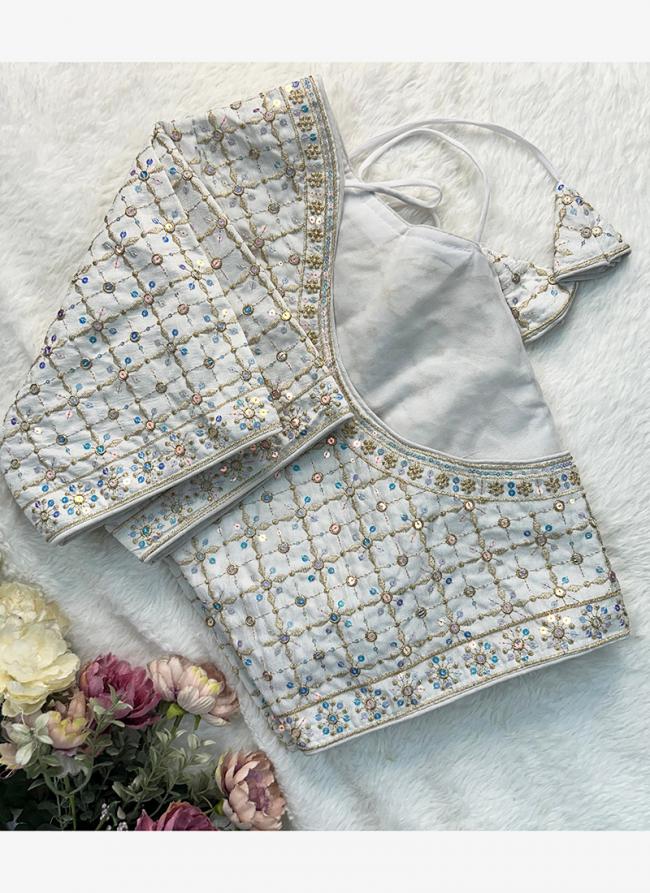 Vichitra Silk White Wedding Wear Sequins Work Readymade Blouse